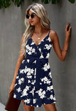 Navy Blue White Women's Sexy V Neck Printed Spaghetti Strap Beach Romper Shorts Jumpsuit - Angashion | Women's Cocktail Dresses
