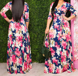 Purple Womens Casual Floral Print Long Maxi Dress Plus Size Plain Party Outfits - JTNFairy | Women's Casual Dresses