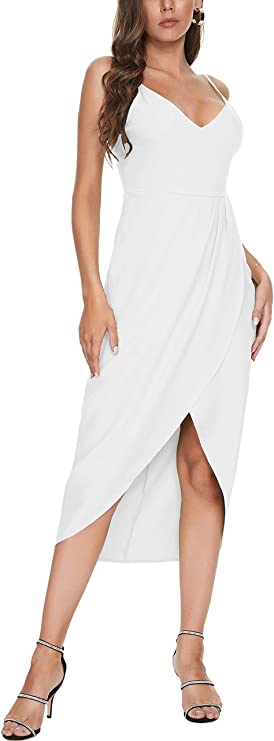 White Women's Sexy V Neck Backless Maxi Dress Sleeveless Spaghetti Straps Cocktail Party Dresses - CMZ2014 | Women's Cocktail Dresses