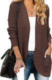 Coffee Women's Long Sleeve Open Front Casual Lightweight Soft Knit Cardigan Sweater Outerwear - ZESICA | Women's Cardigan