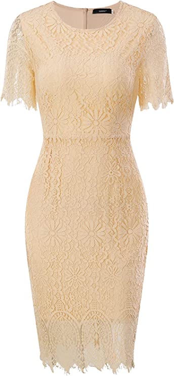 Apricot Women's Elegant Floral Lace Bodycon Cocktail Lace Dress - ALLANDWELL | Women's Cocktail Dresses