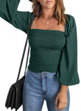 Green Long Sleeve Blouses for Women Puff Long Sleeve Square Neck Tops Off The Shoulder Floral - EVALESS | Women's Tops and Blouses