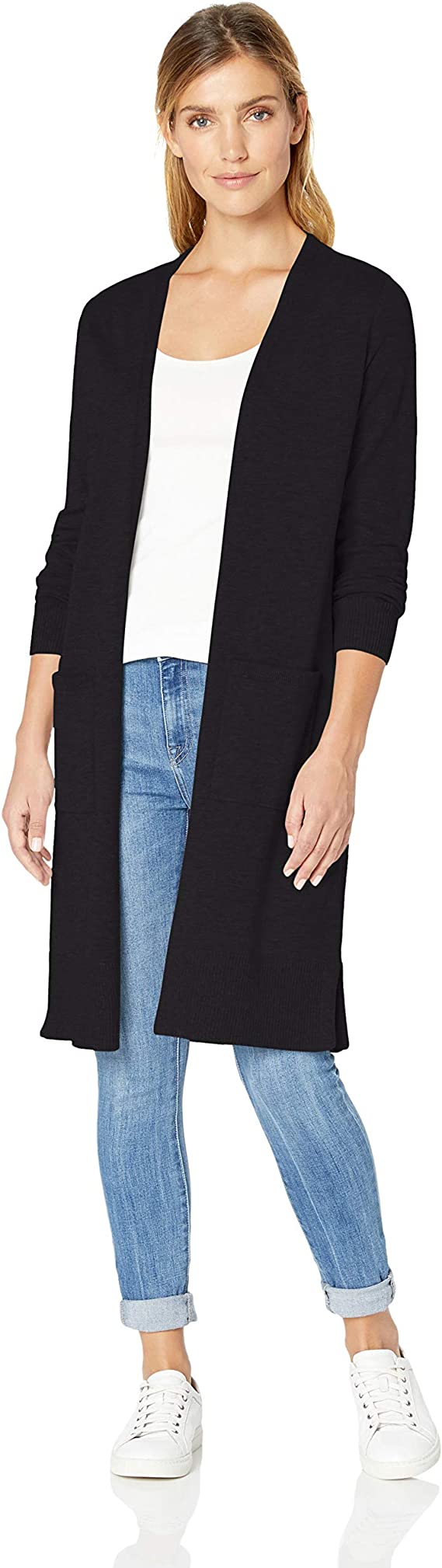 Black Women's Lightweight Longer Length Cardigan Sweater (Available in Plus Size) - AE Store | Women's Cardigan