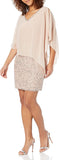 Blush Silver Women's Short Beaded Cocktail Dress with Cold Shoulder Caplet Sleeves - J Kara | Women's Cocktail Dresses