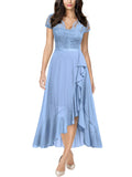 Light Blue Ladies Retro V-Neck Lace Ruffle Design Formal Party Maxi Dress - MIUSOL | Women's Evening Gowns