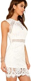 White Women's Sleeveless Scalloped Hem Fitted Floral Lace Bodycon Dress - Verdusa | Women's Cocktail Dresses