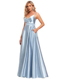 Women's Sleeveless A-line Satin Maxi Bridesmaid Dresses  - Sara Clothes
