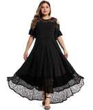 Black Womens Plus Size Lace Cold Shoulder Long Swing Evening Party Maxi Dress - LALAGEN | Women's Formal Dresses