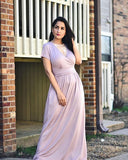 Black Summer Casual V Neck Short/Long Sleeve Floral Pattern Wrap Ladies Maxi Long Dress with Pockets - OUGES | Women's Casual Dresses