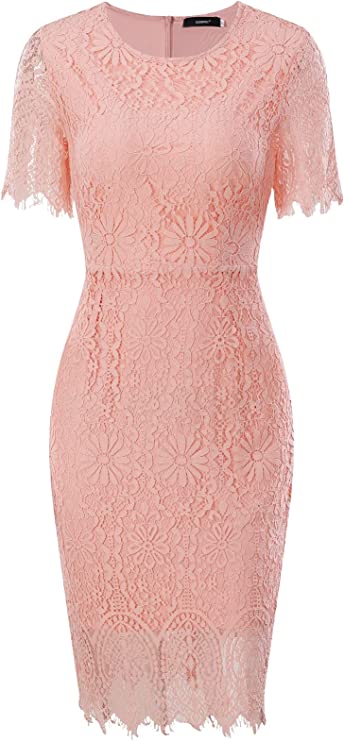 Pink Women's Elegant Floral Lace Bodycon Cocktail Lace Dress - ALLANDWELL | Women's Cocktail Dresses