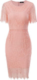 Pink Women's Elegant Floral Lace Bodycon Cocktail Lace Dress - ALLANDWELL | Women's Cocktail Dresses