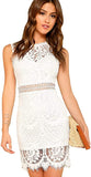 White Women's Sleeveless Scalloped Hem Fitted Floral Lace Bodycon Dress - Verdusa | Women's Cocktail Dresses