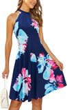 Green Floral-3 Women's Halter Neck Floral Summer Casual Sundress - OUGES | Women's Casual Dresses