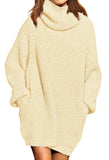 Beige Women's Loose Turtleneck Oversize Long Pullover Sweater Dress - Pink Queen | Women's Sweaters
