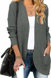 Dark Grey Women's Long Sleeve Open Front Casual Lightweight Soft Knit Cardigan Sweater Outerwear - ZESICA | Women's Cardigan
