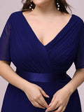 Blue 2 Women's Plus Size Double V-Neck Evening Party Maxi Dress - Ever-Pretty