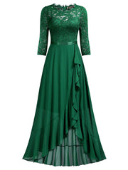 Willow Green Ladies Elegant Scoop Neck Floral Lace Formal Wedding Maxi Dress - MIUSOL