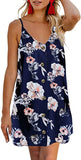 Floral Blue Women Summer Spaghetti Strap Button Down V Neck Sleeveless Casual Mini Dress - AlvaQ | Women's Cocktail Dresses