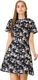 Black Ruffled Collar Keyhole Front Raglan Sleeve Casual A-Line Floral Dress - Allegra K | Women's Casual Dresses