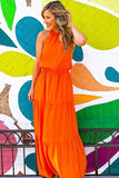 Y Orange Women's Casual Halter Neck Sleeveless Floral Long Maxi Dress Backless Loose Ruffle Sundress with Belt - PRETTYGARDEN | Women's Formal Dresses