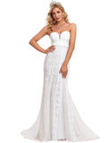 Women Off The Shoulder Lace Applique Bodycon Mermaid Wedding Dress  - Sara Clothes