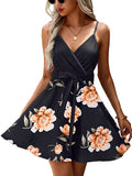 Black Pink Womens V-Neck Spaghetti Strap Bowknot Backless Sleeveless Lace Mini Swing Skater Dress - Ecowish | Women's Casual Dresses
