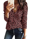 Wine Red Women's V Neck Waffle Knit Henley Tops Casual Long Sleeve Pullover Sweater Blouses - Farktop | Women's Sweaters