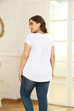 White Short Sleeve Women's Plus Size Short Sleeve Shirt Button Down V Neck Tops Casual Blouses with Procket - TIANZHU | Women's Tops and Blouses