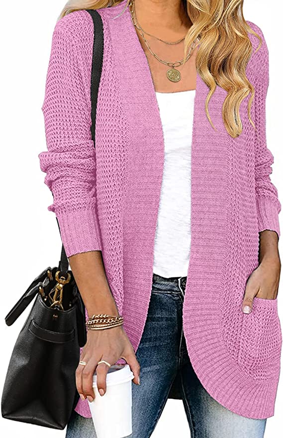 Pink Purple Women s Long Sleeve Open Front Casual Lightweight Soft Kni Original Brand