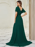 Green-1 Women's Short Sleeve V-Neck Long Evening Dress - Ever Pretty