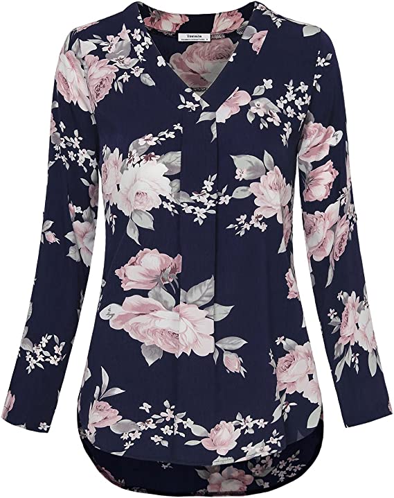 Ripple Black Womens 3/4 Cuffed Sleeve Chiffon Printed V Neck Casual Blouse Shirt Tops - Youtalia | Women's Tops and Blouses