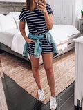 Tie Dye Space Gray Summer Crewneck Casual Loose Short Sleeve Jumpsuit Rompers One Piece Pajamas Loungewear with Pockets - ANRABESS | Women's Romper & Jumper Suit