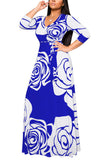 Blue Flower Womens Casual Floral Print Long Maxi Dress Plus Size Plain Party Outfits - JTNFairy | Women's Casual Dresses