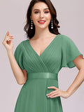 Light Green Women's Short Sleeve V-Neck Long Evening Dress - Ever Pretty | Women's Formal Dresses