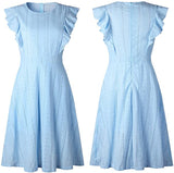Blue Womens Dresses Elegant Ruffles Cap Sleeves Summer A-Line Midi Dress - ECOWISH | Women's Cocktail Dresses