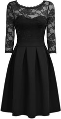 Women's Vintage Floral Lace 2/3 Sleeve Bridesmaid Party Dress - Miusol