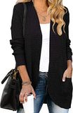 Black Women's Long Sleeve Open Front Casual Lightweight Soft Knit Cardigan Sweater Outerwear - ZESICA | Women's Cardigan