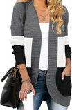 Contrast Black Women's Long Sleeve Open Front Casual Lightweight Soft Knit Cardigan Sweater Outerwear - ZESICA | Women's Cardigan