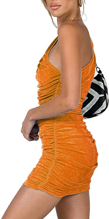 Blue Women's Sexy One Shoulder Ruched Sleeveless Bodycon Mini Short Dress - Lyaner | Women's Formal Dresses