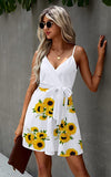 White Yellow Womens V-Neck Spaghetti Strap Bowknot Backless Sleeveless Lace Mini Swing Skater Dress - Ecowish | Women's Casual Dresses