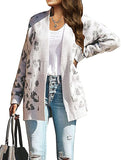 White Women's Open Front Leopard Knit Cardigan Sweaters Pockets Long Sleeve Outwear - MEROKEETY | Women's Cardigan