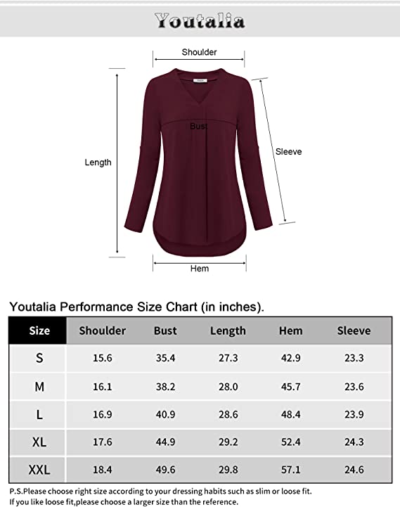 Dark Red Womens 3/4 Cuffed Sleeve Chiffon Printed V Neck Casual Blouse Shirt Tops - Youtalia | Women's Tops and Blouses
