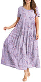 Light Purple Women Casual Loose Bohemian Floral Dress with Pockets Short Sleeve Long Maxi Summer Beach Swing Dress - Yesno | Women's Casual Dresses
