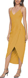 Mustard Women's Sexy V Neck Backless Maxi Dress Sleeveless Spaghetti Straps Cocktail Party Dresses - CMZ2022 | Women's Cocktail Dresses
