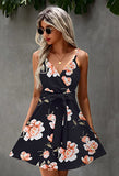 Black Pink Women's Sexy V Neck Printed Spaghetti Strap Beach Romper Shorts Jumpsuit - Angashion | Women's Cocktail Dresses
