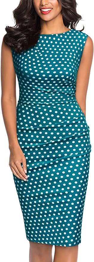 Z-Acid Blue Polka Dot Women's Retro Ruffle Style Slim Work Pencil Dress - Miusol | Women's Cocktail Dresses