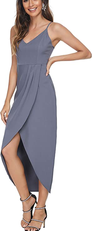 Gray Women's Sexy V Neck Backless Maxi Dress Sleeveless Spaghetti Straps Cocktail Party Dresses - CMZ2008 | Women's Cocktail Dresses