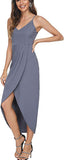 Gray Women's Sexy V Neck Backless Maxi Dress Sleeveless Spaghetti Straps Cocktail Party Dresses - CMZ2008 | Women's Cocktail Dresses