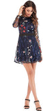 Navy Women's Floral Embroidery Mesh Round Neck Tunic Party Dress - Milumia | Women's Casual Dresses