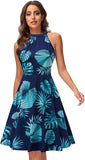 Sky Multi Floral-43 Women's Halter Neck Floral Summer Casual Sundress - OUGES | Women's Casual Dresses